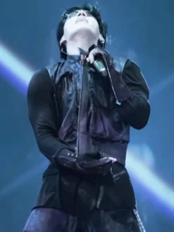 Jungkook BTS World Tour ARIRANG Baltimore Black Leather Vest front view