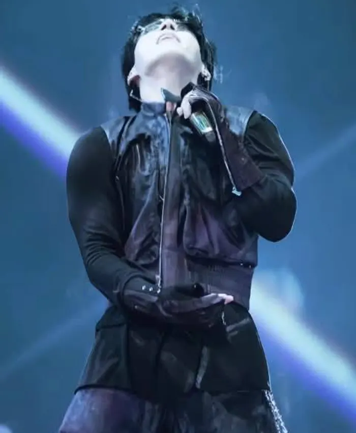 Jungkook BTS World Tour ARIRANG Baltimore Black Leather Vest front view