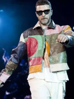 Justin Timberlake Lollapalooza Music Festival 2025 Paris Colorblock Leather Jacket Sale