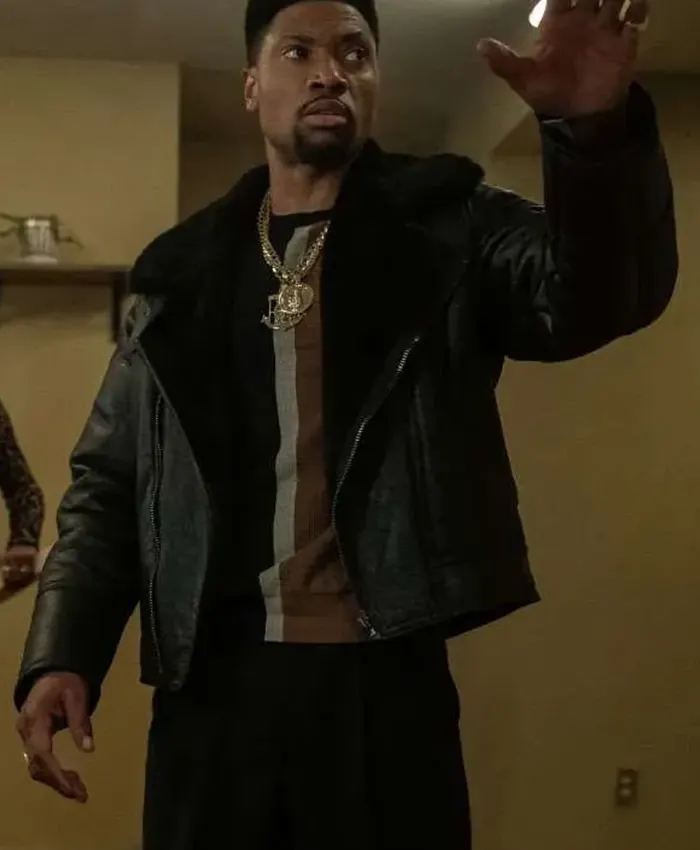 Kanan Marvin Power Book III Raising 2026 Black Shearling Leather Jacket front view