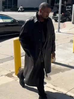 Kanye West Black Leather Long Coat