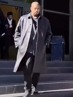 Kanye West Black Leather Trench Coat
