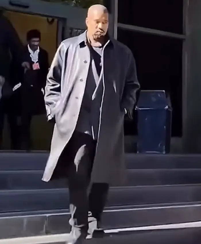 Kanye West Black Leather Trench Coat