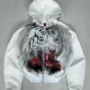 Kanye West LA MASKARADE Tiger White Fleece Zip Hooded Jacket front view