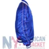 Katy Perry Blue Satin Bomber Jacket with full sleeves, rib-knitted cuffs, and stylish celebrity-inspired look