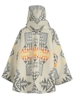 Kelly Reilly Yellowstone Poncho White And Black Wool Blanket Cloak Coat back view
