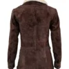 Kelly Reilly Yellowstone S02 Beth Dutton Brown Fur Collar Wool Coat Jacket back view