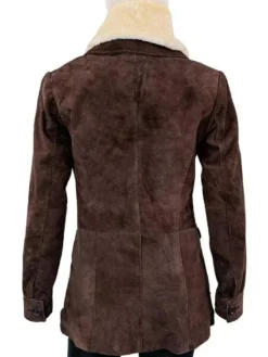 Kelly Reilly Yellowstone S02 Beth Dutton Brown Fur Collar Wool Coat Jacket back view