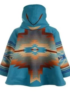 Kelly Reilly Yellowstone S03 E06 Beth Dutton Blanket Turquoise Hooded Poncho Coat back view