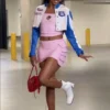 Kelsey Mitchell Fever vs. Liberty White And Blue Cafe Racer Cropped Leather Jacket view