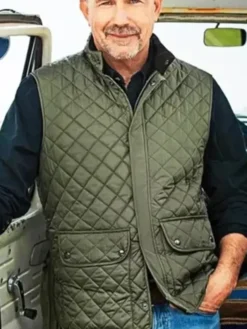 Kevin Costner TV-Series Yellowstone Green Parachute Quilted Vest sale