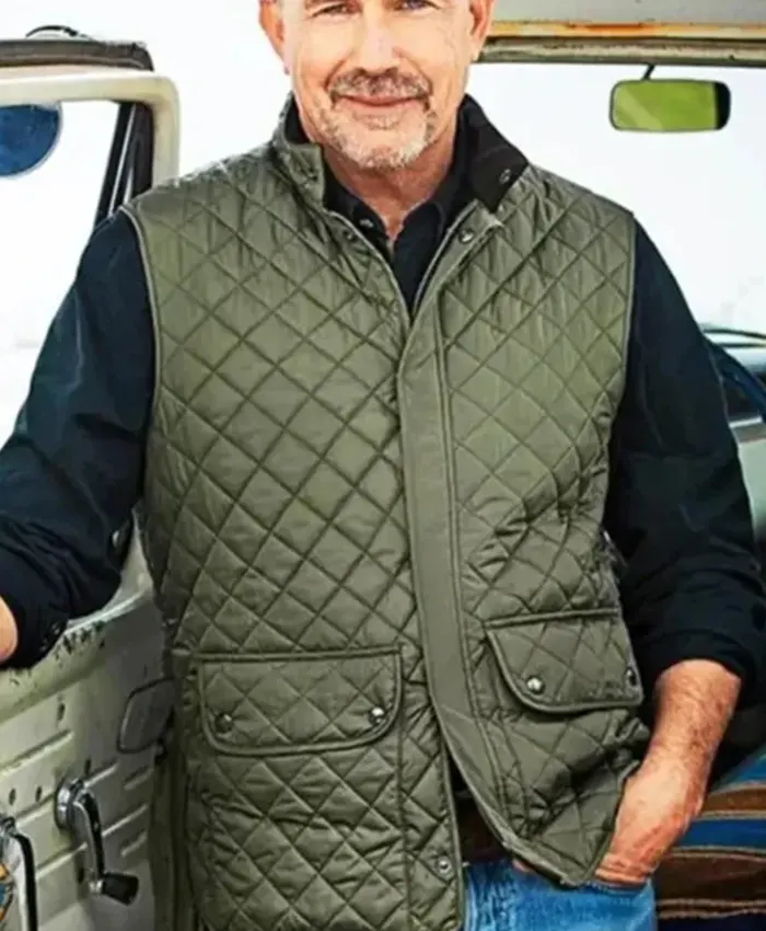 Kevin Costner TV-Series Yellowstone Green Parachute Quilted Vest sale