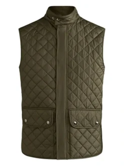 Kevin Costner Yellowstone John Dutton Green Parachute Quilted Vest front view
