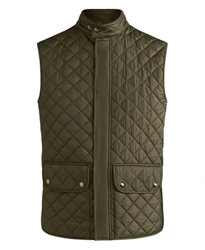 Kevin Costner Yellowstone John Dutton Green Parachute Quilted Vest front view