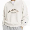 Kim Taehyung Champion Club Est. 1919 Off-White Half-Zip Pullover Jacket front view