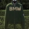 Kith for BMW 2026 Vitality Green Zip Coaches Suede Leather Jacket front view