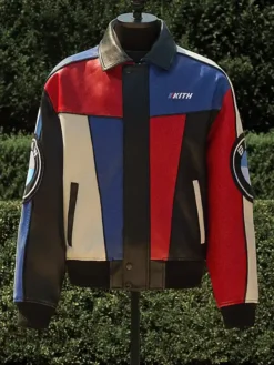 Kith for BMW Avirex Colorblock Vintage Moto Racing Leather Jacket front view