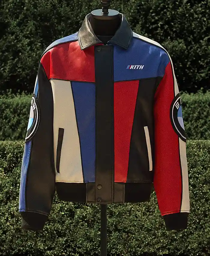 Kith for BMW Avirex Colorblock Vintage Moto Racing Leather Jacket front view
