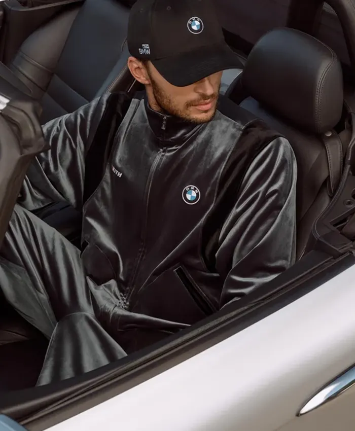 Kith for BMW Chapter IV 2026 Luxe Velour Braxton Black Velvet Tracksuit front view