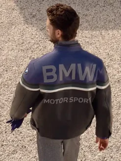 Kith for BMW Motorsport Purple And Black Leather Moto Jacket back view