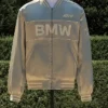 Kith for BMW Souvenir Titanium Silver Satin Bomber Jacket front view