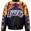 Kobe Bryant LA Lakers 2000 Championship Genuine Leather Jacket front view with multicolor design