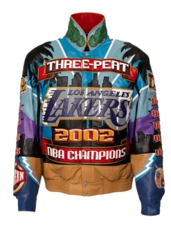 Kobe Bryant LA Lakers 2002 Three-Peat Championship Genuine Leather Jacket front view
