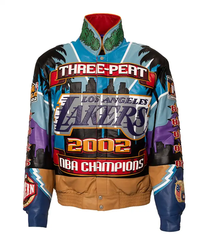 Kobe Bryant LA Lakers 2002 Three-Peat Championship Genuine Leather Jacket front view