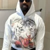 LA MASKARADE Kanye West Tiger White Zip Fleece Hooded Jacket view