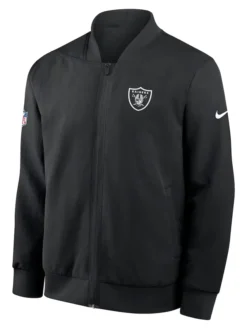 Las-Vegas-Raiders-Nike-Sideline-Powerful-Blocking-Bomber-Zip-Up-Black-Jacket