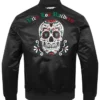 Las Vegas Raiders Viva Los Sugar Skull Black Satin Varsity Jacket back view