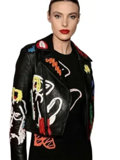 Lele Pons F1 Grand Prix Las Vegas Black Moto Cropped Leather Jacket view