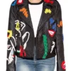 Lele Pons F1 Grand Prix Las Vegas Black Moto Leather Jacket front view