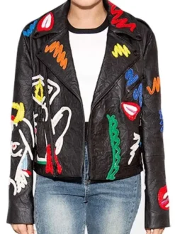 Lele Pons F1 Grand Prix Las Vegas Black Moto Leather Jacket front view