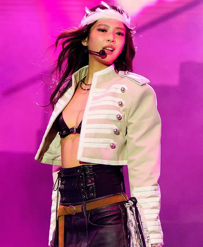 Lollapalooza Fest 2026 Jennie Grey Wool Military Jacket with no outside pockets