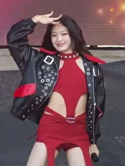 Lollapalooza Music Fest 2025 Katseye Black Studded Jacket with two outside pockets