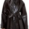 Lucky S01 Annette Bening Black Leather Trench Coat front view