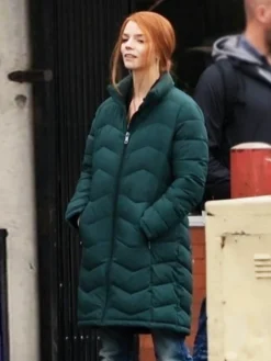 Lucky S01 Anya Taylor-Joy Green Parachute Puffer Coat front view