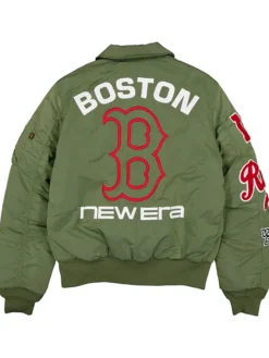 MLB Boston Red Sox New Era x Alpha Industries MA-1 Flight Green Satin Bomber Jacket back view
