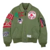MLB Boston Red Sox New Era x Alpha Industries MA-1 Flight Green Satin Bomber Jacket front view