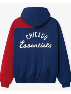 MLB Chicago Cubs x Fear of God Half-Zip Royal And Red Raglan Sport Hooded Jacket back view