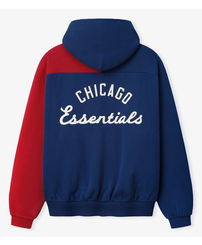MLB Chicago Cubs x Fear of God Half-Zip Royal And Red Raglan Sport Hooded Jacket back view