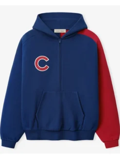 MLB Chicago Cubs x Fear of God Half-Zip Royal And Red Raglan Sport Hooded Jacket front view
