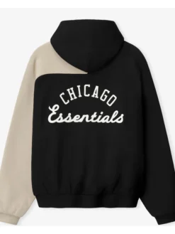 MLB Chicago White Sox x Fear of God Half-Zip Black And Khaki Raglan Sport Hooded Jacket back view
