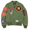 MLB Houston Astros New Era x Alpha Industries MA-1 Flight Green Satin Bomber Jacket front view