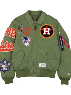 MLB Houston Astros New Era x Alpha Industries MA-1 Flight Green Satin Bomber Jacket front view