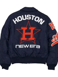 MLB Houston Astros New Era x Alpha Industries MA-1 Flight Navy Blue Satin Bomber Jacket back view