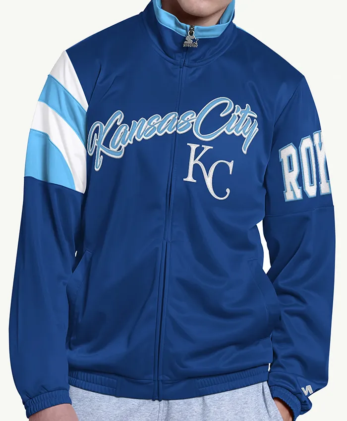 MLB Kansas City Royals Heritage Navy Blue Fleece Track Jacket front view