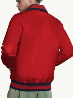 MLB Los Angeles Angels Captain Red Satin Varsity Bomber Jacket back view