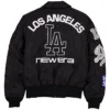 MLB Los Angeles Dodgers New Era x Alpha Industries MA-1 Flight Black Satin Bomber Jacket back view